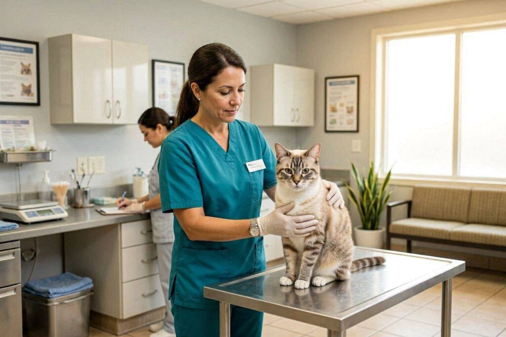 Cat examined by vet